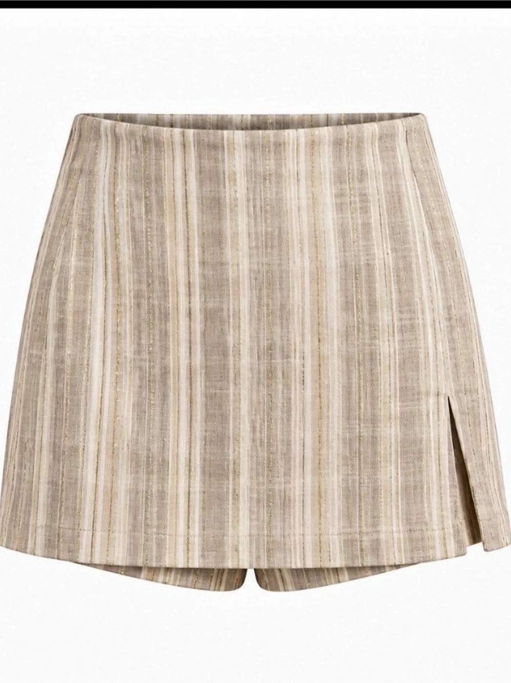 Amanda Uprichard Striped High-Waist Skort in Gold Beige & Cream Like New